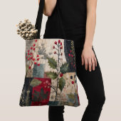Tote Bag Un Patchwork Rustique d'Hiver à la Baie de Houx (De près)