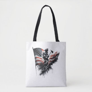 Tote Bag Un pompier américain.Drapeau des Etats-Unis.