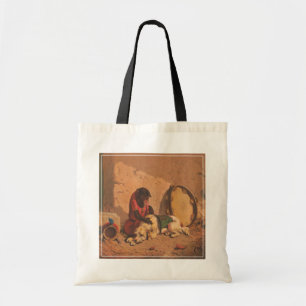 Tote Bag Un Singe Et Un Chien Avec Un Grand Tambourin