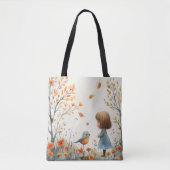 Tote Bag Une Aquarelle Peinture De Petite Fille & Oiseau (Devant)