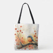 Tote Bag Une Aquarelle Peinture De Petite Fille & Oiseau (Dos)