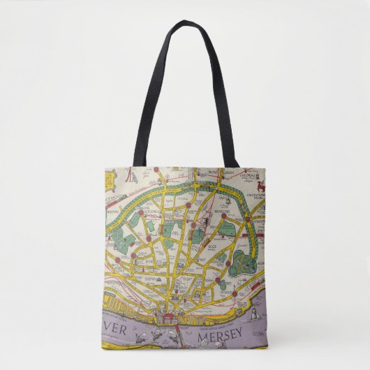 Tote Bag Une carte de Merseyside, Liverpool (Devant)