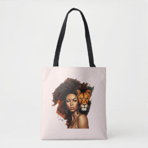 Tote Bag Une femme afro-américaine avec un lion majestueux