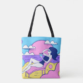 Tote Bag une fille bronzette sur la plage avec un cocktail (Dos)