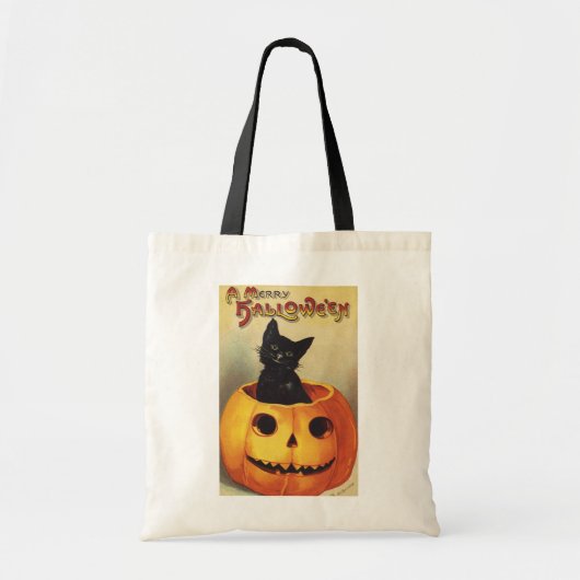 Tote Bag Une joyeuse Halloween par Ellen Clapsaddle, Chat V (Devant)