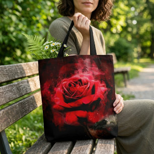 Tote Bag Une rose rouge aquarelle sur fond noir