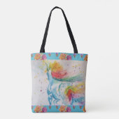 Tote Bag Unicorn Aquarelle Arc-en-ciel Rose Turquoise Art F (Dos)