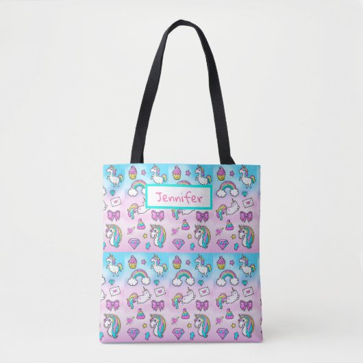 Tote Bag Unicorn Girls Pink Blue Shoulder (Devant)