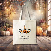 Tote Bag Unicorn Jack O Lantern With Name