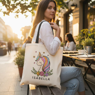 Tote Bag Unicorn mignon Whimsical Girl Nom personnalisé