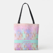 Tote Bag Unicorn motif rose nom fille holographique (Dos)