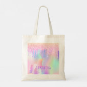 Tote Bag Unicorn parties scintillant goutte rose violet nom (Dos)