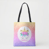 Tote Bag Unicorn Princess Rainbow Parties scintillant Nom p (Devant)