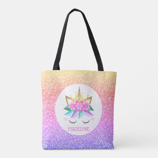 Tote Bag Unicorn Princess Rainbow Parties scintillant Nom p (Dos)