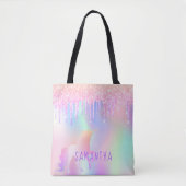 Tote Bag Unicorn rose violet nom holographique (Devant)