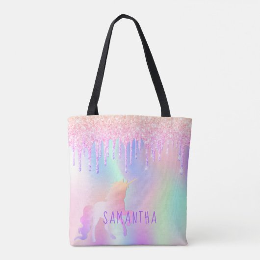 Tote Bag Unicorn rose violet nom holographique (Dos)