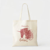 Tote Bag Unicorne | Croire | Parties scintillant or rose (Devant)
