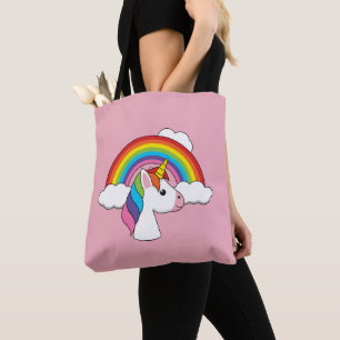 Tote Bag Unicorne et arc-en-ciel avec nuages Kawaii