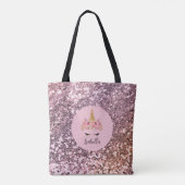 Tote Bag Unicorne rose Parties scintillant florale Monogram (Dos)