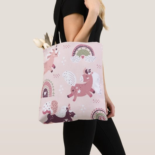Tote Bag Unicorns Rainbows : Pastel Magic Arrière - plan. (De près)