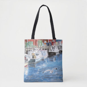 Tote Bag Union Wharf Portland, Maine Aquarelle