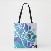 Tote Bag Unique Artsy Aqua Bleu, Motif d'aquarelle violet (Devant)