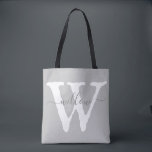 Tote Bag Unique Monogramme Antique Gris Blanc Typographie<br><div class="desc">Cet élégant sac fourre-tout gris et blanc neutre est orné d'une signature de script de style moderne superposée sur une ancienne base de typographie vintage anglaise. Ce style est désespéré et irrégulier, lui donnant un caractère rustique et ancien. Un mélange de typographie ancienne et moderne pour créer un style monogramme...</div>