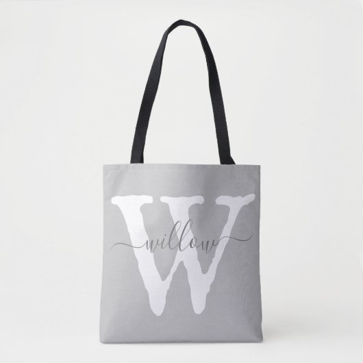 Tote Bag Unique Monogramme Antique Gris Blanc Typographie (Devant)
