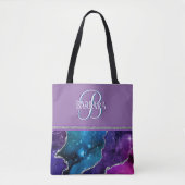 Tote Bag Unique Monogramme I Turquoise Agate violet Argent (Devant)