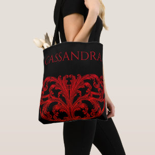 Tote Bag Unique Vintage Swirl Ombre Rouge Personnalisé