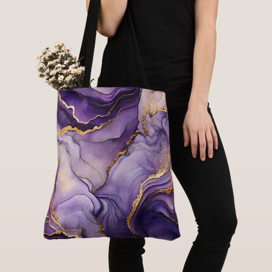 Tote Bag Unique violet et or marbré grande épaule Fourre-to (De près)