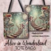 Tote Bag Unique Wonderland Art Alice Rabbit Hole