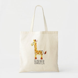 Tote Bag Unisex Watercolor Baby Girafe Safari et nom