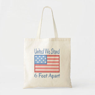 Tote Bag United We Stand 6 Feet Apart USA Drapeau
