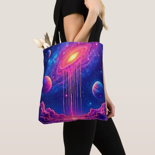 Tote Bag Univers en néon : étoiles ruisselantes de lumière (De près)