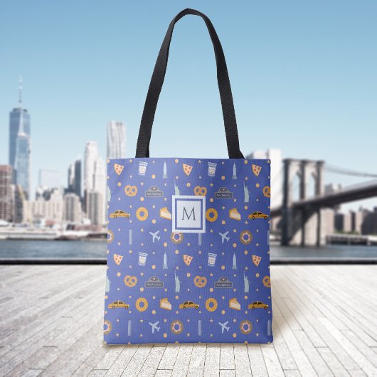 Tote Bag Urbain New York City Motif Royal Blue Monogram
