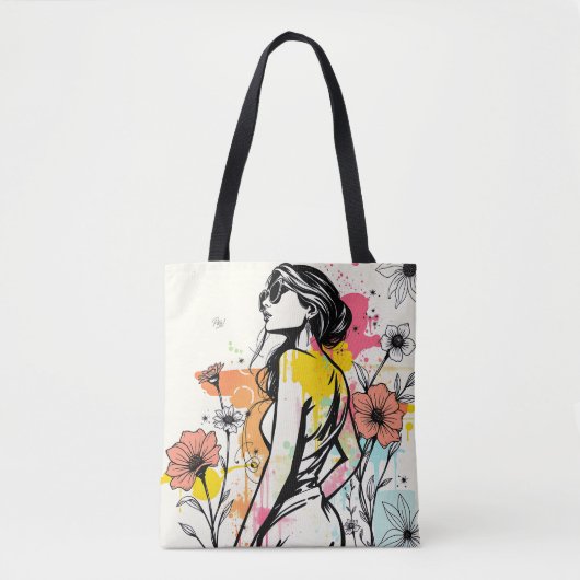 Tote Bag Urban Bloom: Double-Sided Graffiti & Botanical Art (Devant)