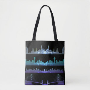 Tote Bag USA City Skylines Silver Nightlife