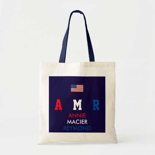 Tote Bag USA flag monogram personalized initials/name (Devant)