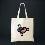 Tote Bag USA Flag Music Heart - American Pride Musician<br><div class="desc">Rouge, blanc, bleu États-Unis stars-n-stripes Musique Coeur de Clé pour express votre American Pride, Juillet 4 Indépendance, Memorial Day, ou musicien patriotique militaire vétéran. > USA, drapeau américain est inséré à l'intérieur d'un Treble combiné et Bass Clef pour faire un coeur. > Personnalisez-le ! Ajoutez un nom, une photo ou...</div>