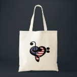 Tote Bag USA Flag Music Heart - American Pride Musician<br><div class="desc">Rouge, blanc, bleu États-Unis stars-n-stripes Musique Coeur de Clé pour express votre American Pride, Juillet 4 Indépendance, Memorial Day, ou musicien patriotique militaire vétéran. > USA, drapeau américain est inséré à l'intérieur d'un Treble combiné et Bass Clef pour faire un coeur. > Personnalisez-le ! Ajoutez un nom, une photo ou...</div>