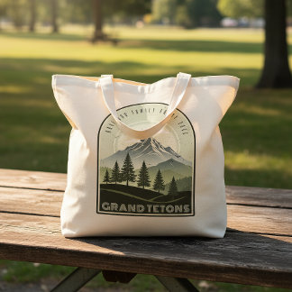 Tote Bag Vacances de Famille à la Montagne Rétro Vert ID113