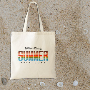 Tote Bag Vacances d'été en famille sur la plage au coucher