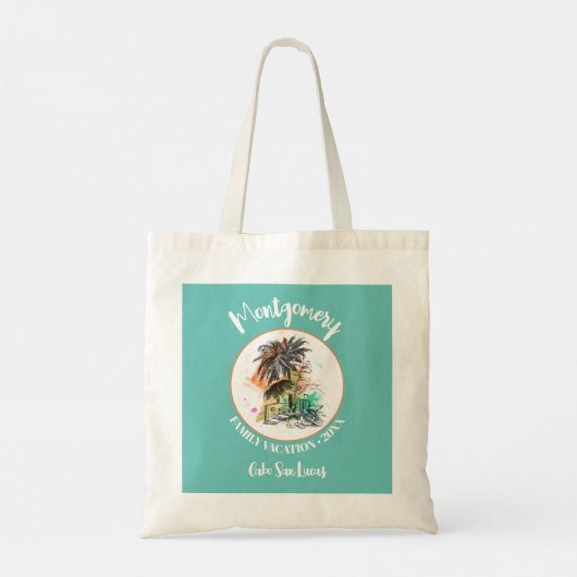 Tote Bag Vacances d'été en famille Turquoise (Dos)
