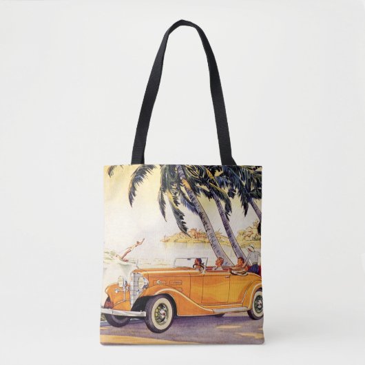 Tote Bag Vacances vintage en voiture convertible (Devant)