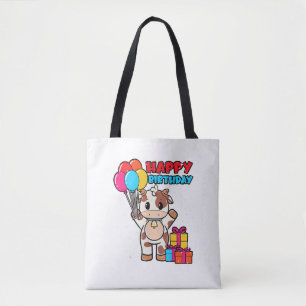 Tote Bag Vache Birthday Balloon Thème Cattleman Farman Cute