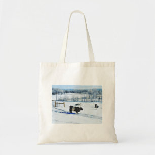 Tote Bag Vache blanche à ceinture neigeuse en aquarelle de
