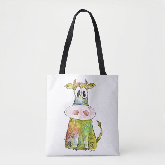 Tote Bag Vache blanche couleur blanc mignon (Devant)