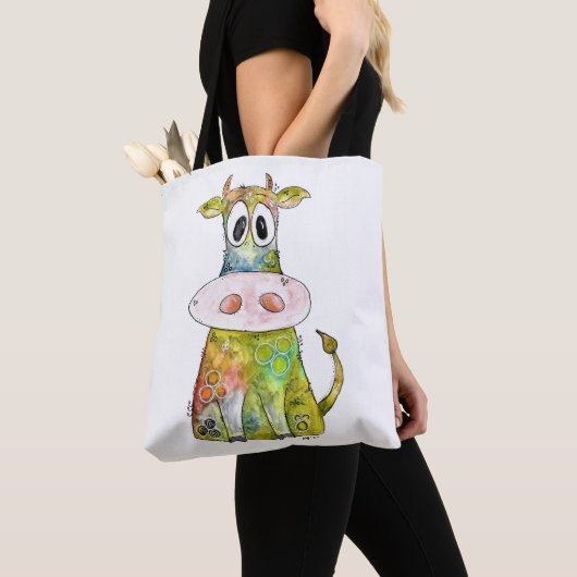 Tote Bag Vache blanche couleur blanc mignon (De près)