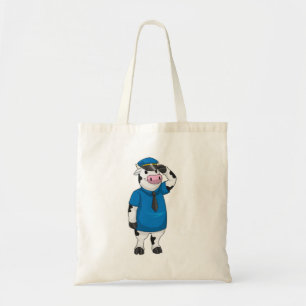Tote Bag Vache comme agent de police avec casquette de poli